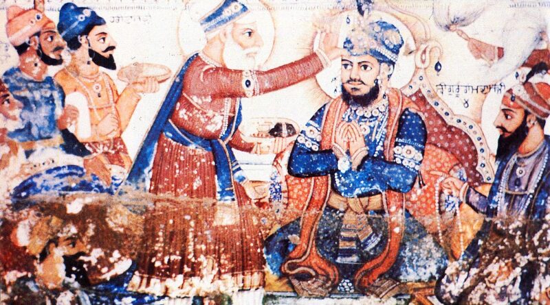 Illustration/poster of Guru Arjan Dev highlighting his martyrdom (Shaheedi), with devotional and historical theme, featuring Sikh religious symbolism and the message “वह ज्योति जो बुझाई न जा सकी”.