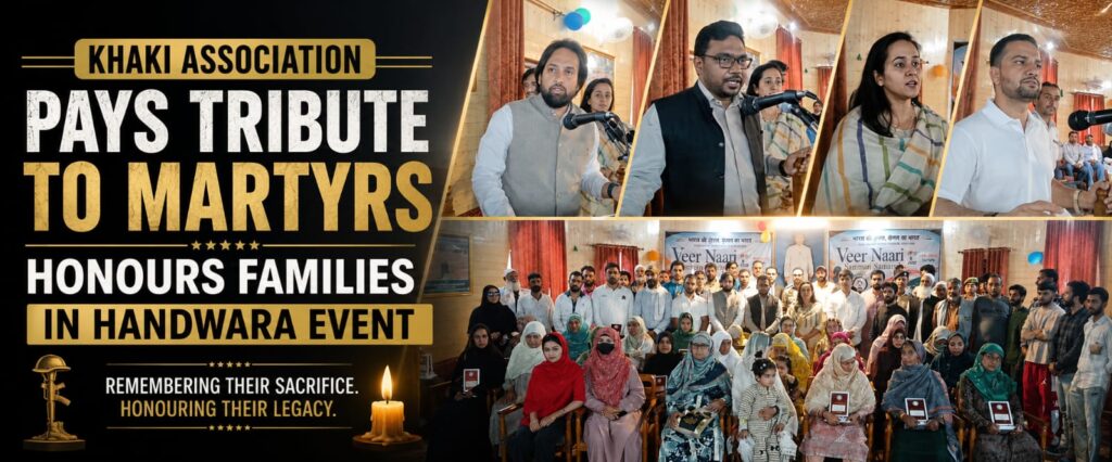 Khaki Association honoring families of Kashmiri Muslim martyrs who died for India during Veer Nari Samman in Handwara Kupwara